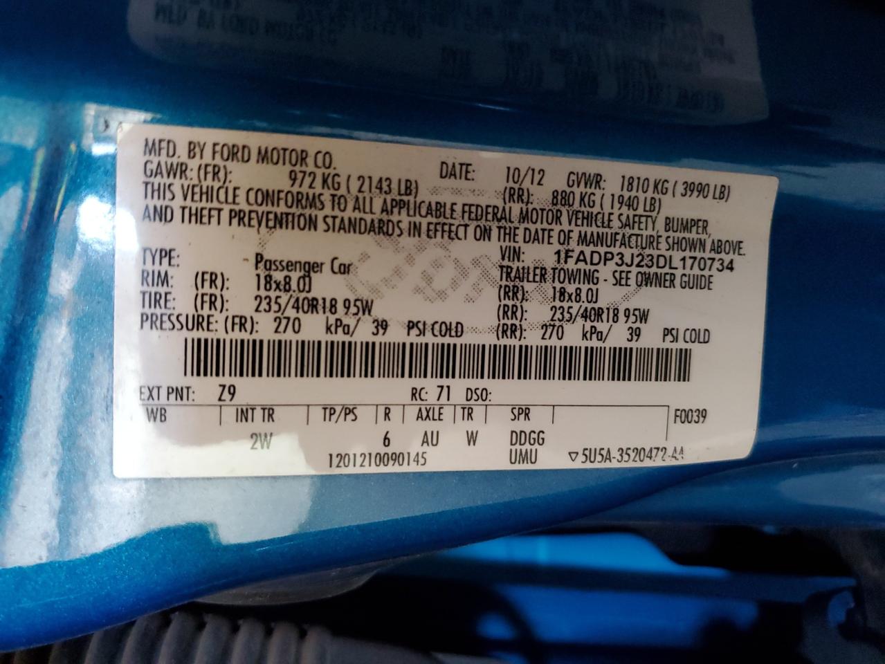 1FADP3J23DL170734 2013 Ford Focus Titanium