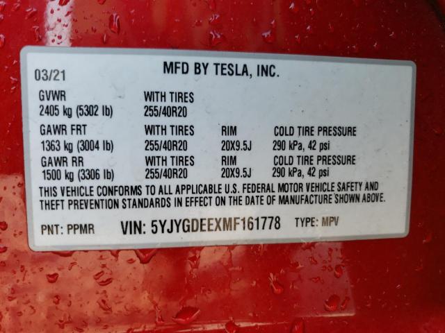 VIN 5YJYGDEEXMF161778 2021 Tesla MODEL Y no.14