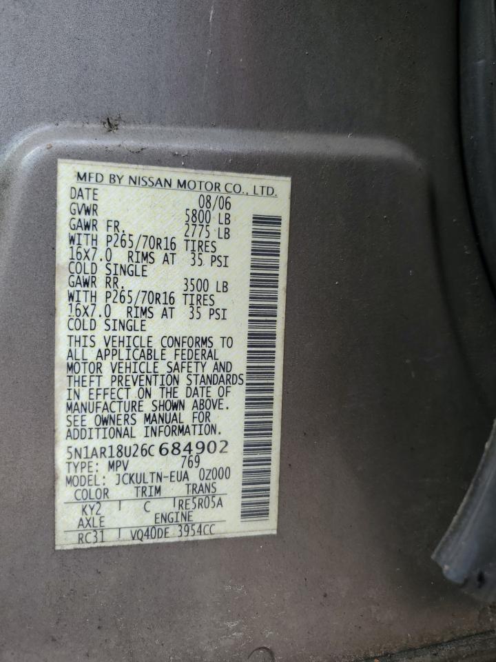 5N1AR18U26C684902 2006 Nissan Pathfinder Le