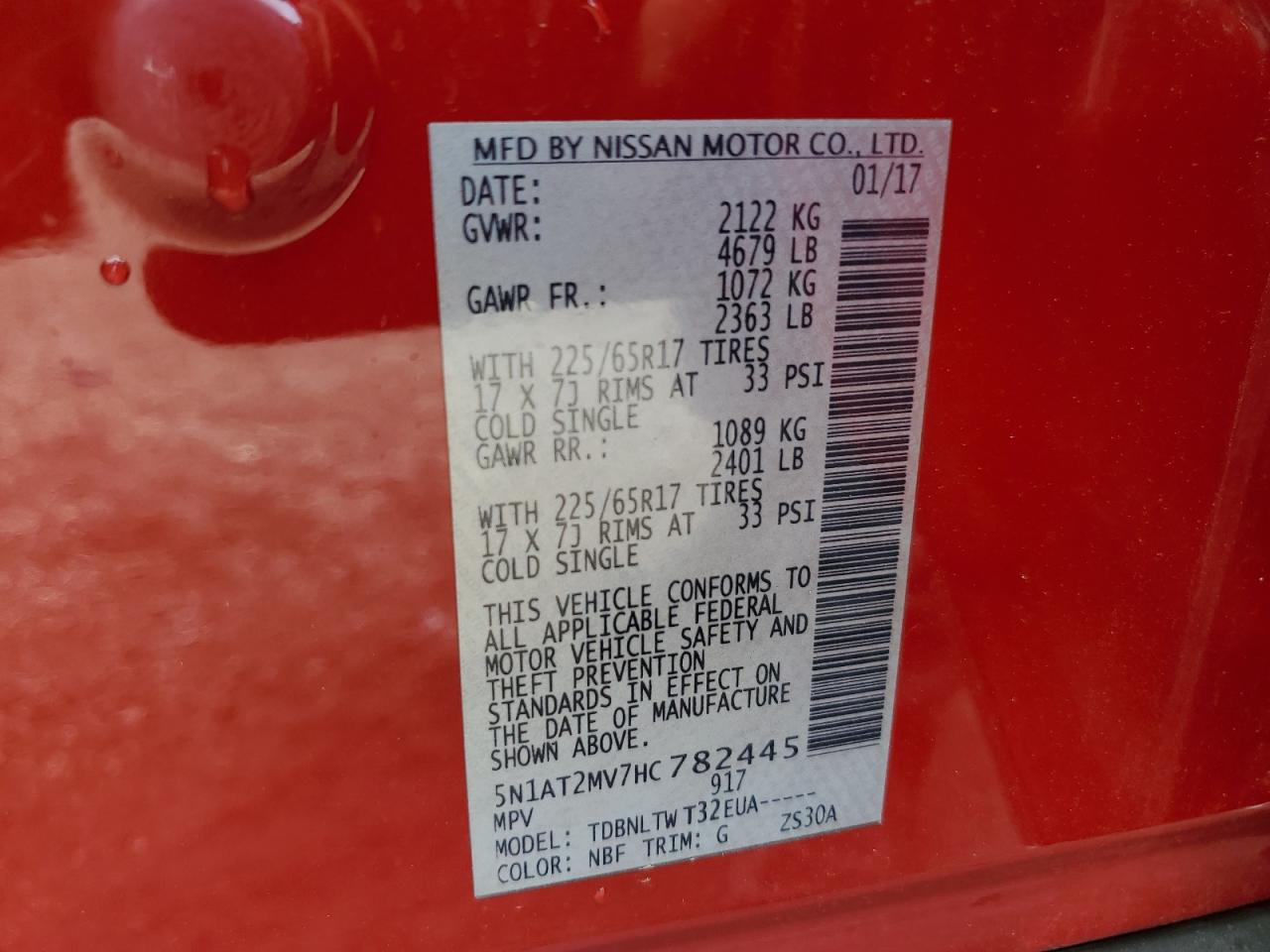 5N1AT2MV7HC782445 2017 Nissan Rogue Sv