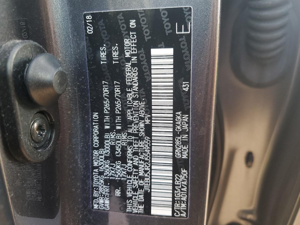 JTEBU5JR2J5549559 2018 Toyota 4Runner Sr5/Sr5 Premium