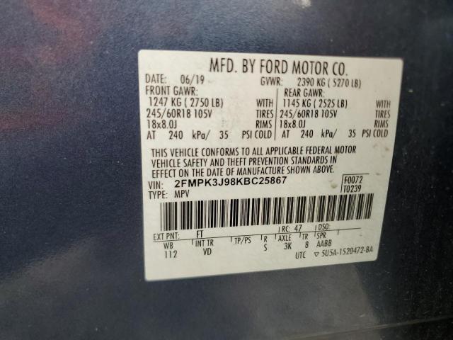 2019 FORD EDGE SEL - 2FMPK3J98KBC25867