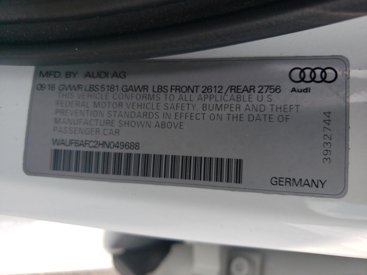 WAUF8AFC2HN049688 2017 Audi A6 Premium