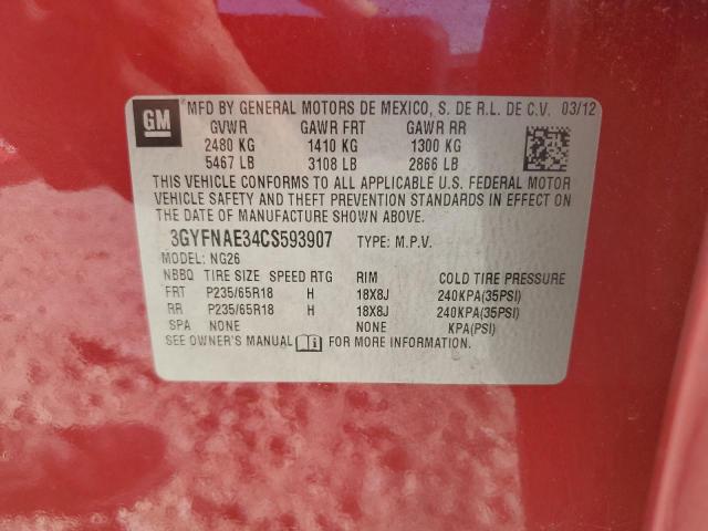 2012 Cadillac Srx Luxury Collection VIN: 3GYFNAE34CS593907 Lot: 60903404