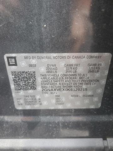 2019 Chevrolet Equinox Lt VIN: 2GNAXVEX0K6129215 Lot: 61748404