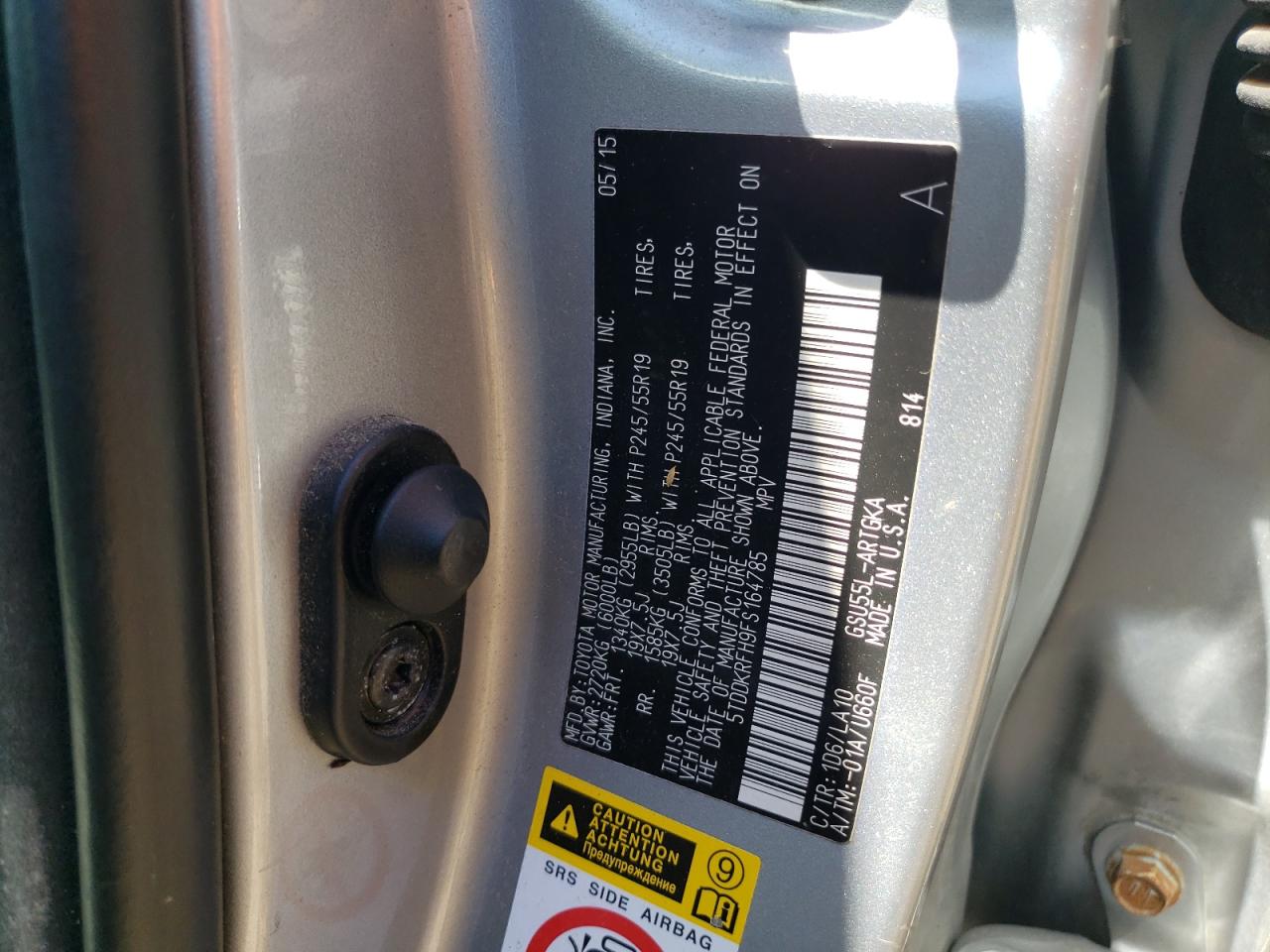 5TDDKRFH9FS164785 2015 Toyota Highlander Limited