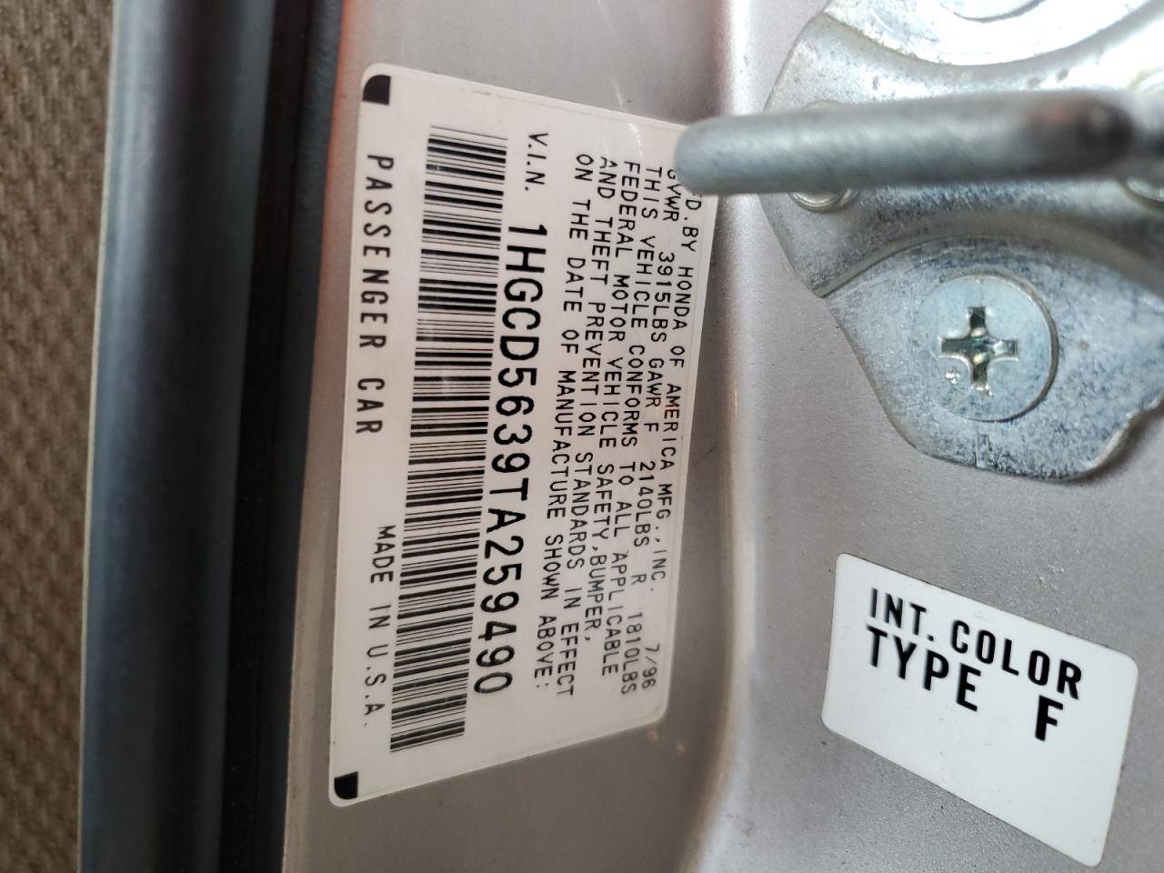 1HGCD5639TA259490 1996 Honda Accord Lx