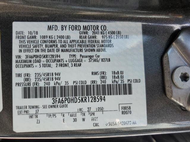 3FA6P0HD5KR128594 2019 FORD FUSION - Image 12