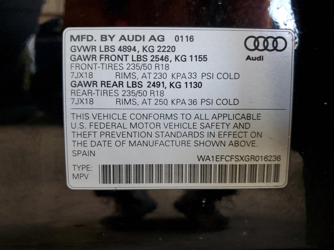 WA1EFCFSXGR016236 2016 Audi Q3 Premium Plus