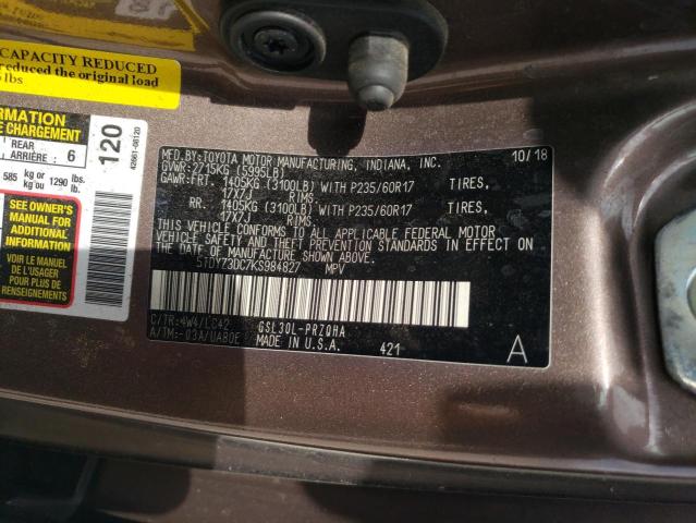 VIN 5TDYZ3DC7KS984827 2019 TOYOTA ALL MODELS no.13