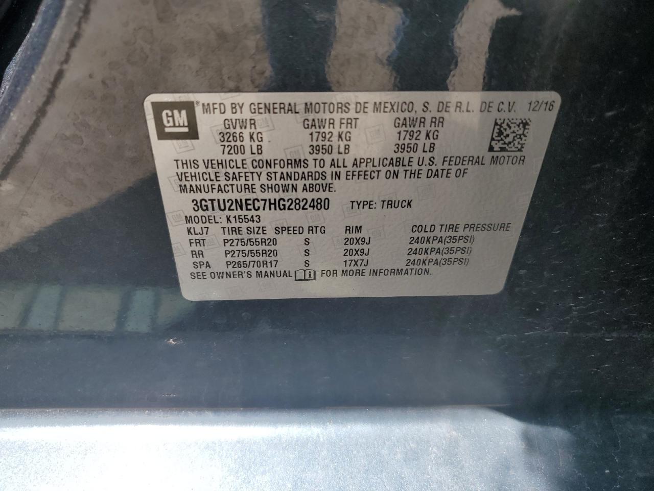 3GTU2NEC7HG282480 2017 GMC Sierra K1500 Slt