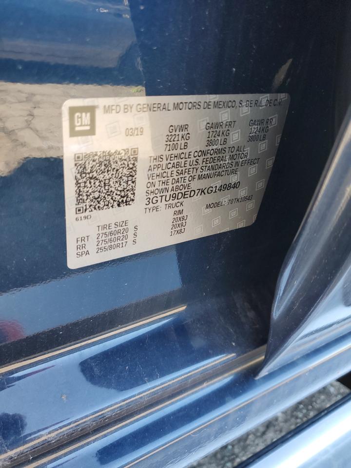 3GTU9DED7KG149840 2019 GMC Sierra K1500 Slt