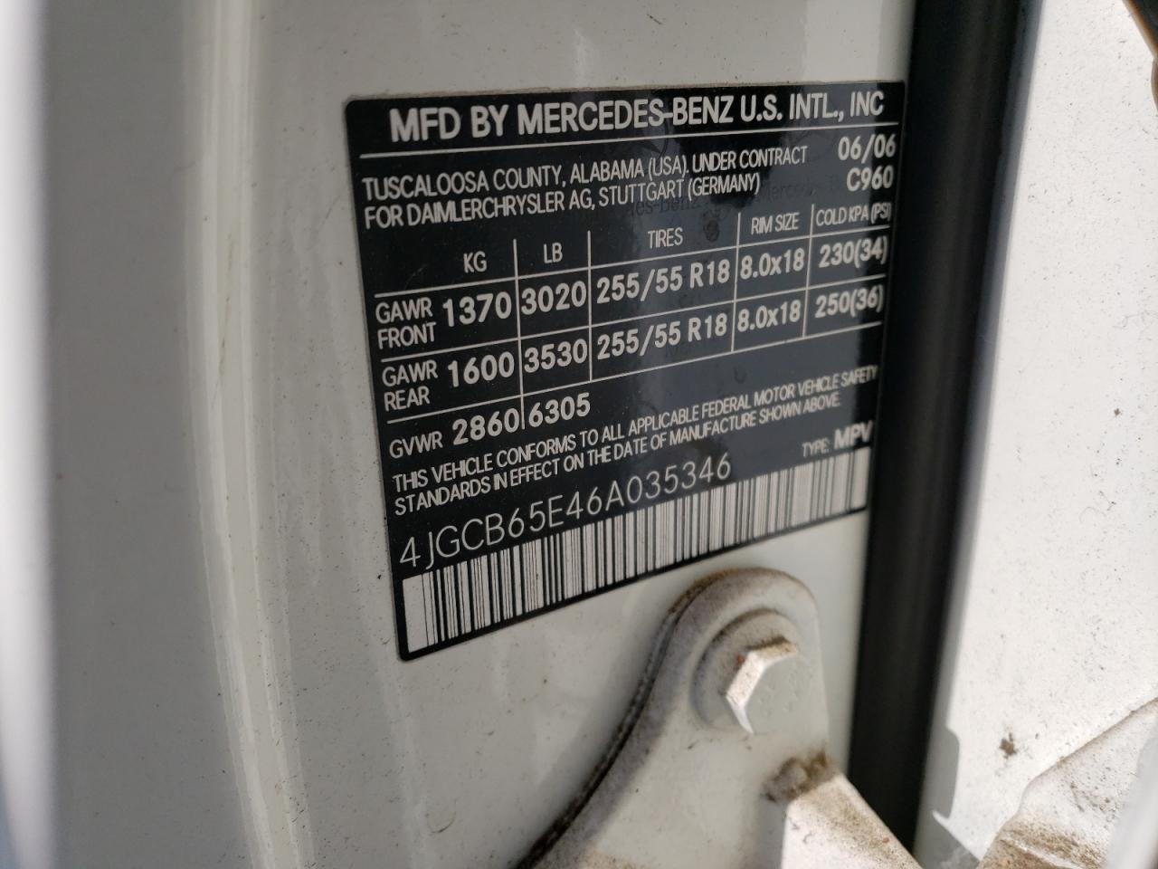 4JGCB65E46A035346 2006 Mercedes-Benz R 350