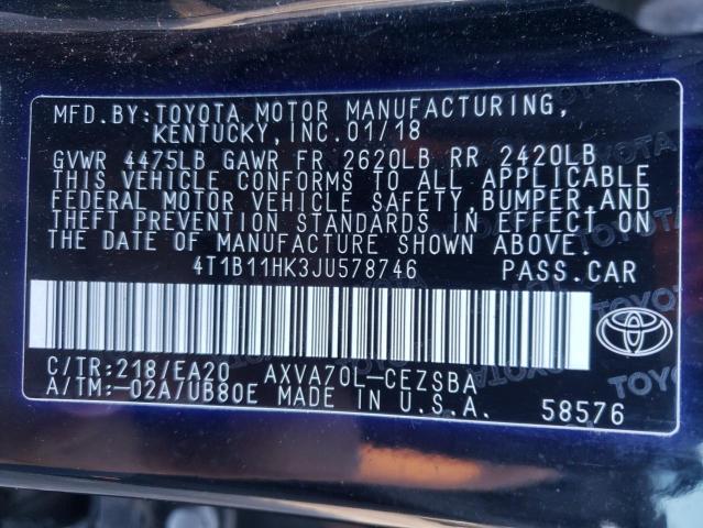 VIN 4T1B11HK3JU578746 2018 Toyota Camry, L no.12