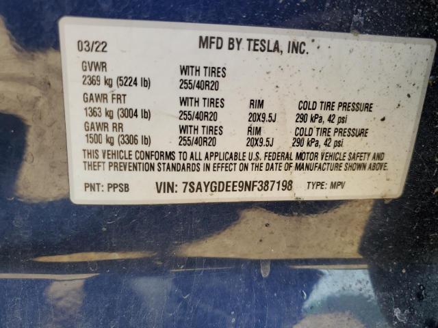 2022 TESLA MODEL Y - 7SAYGDEE9NF387198