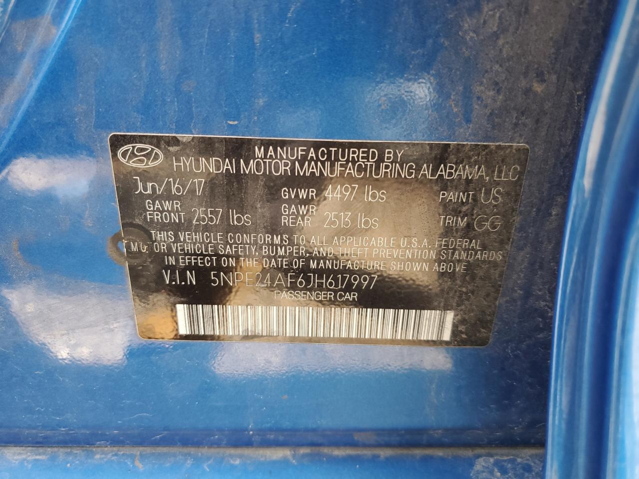 5NPE24AF6JH617997 2018 Hyundai Sonata Se