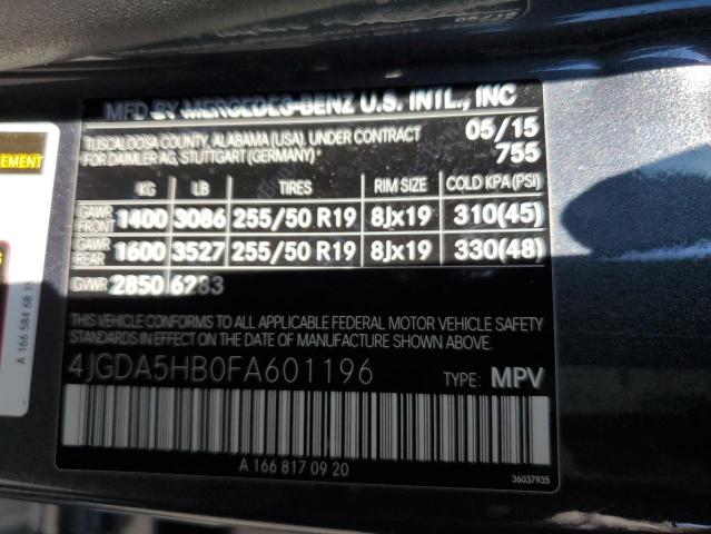 VIN 4JGDA5HB0FA601196 2015 Mercedes-Benz ML-Class, ... no.12