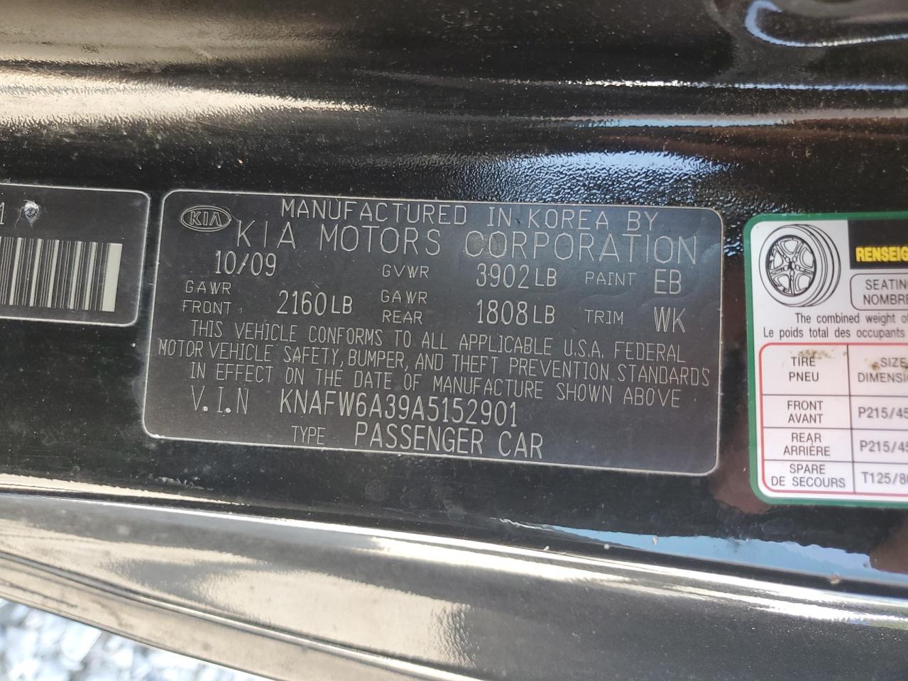 KNAFW6A39A5152901 2010 Kia Forte Sx