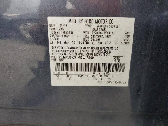 2019 LINCOLN NAUTILUS S 2LMPJ8K91KBL47909