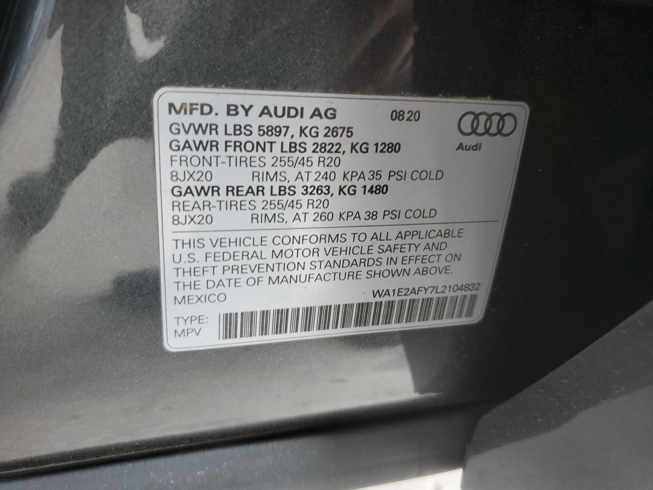 WA1E2AFY7L2104832 2020 Audi Q5 E Premium Plus