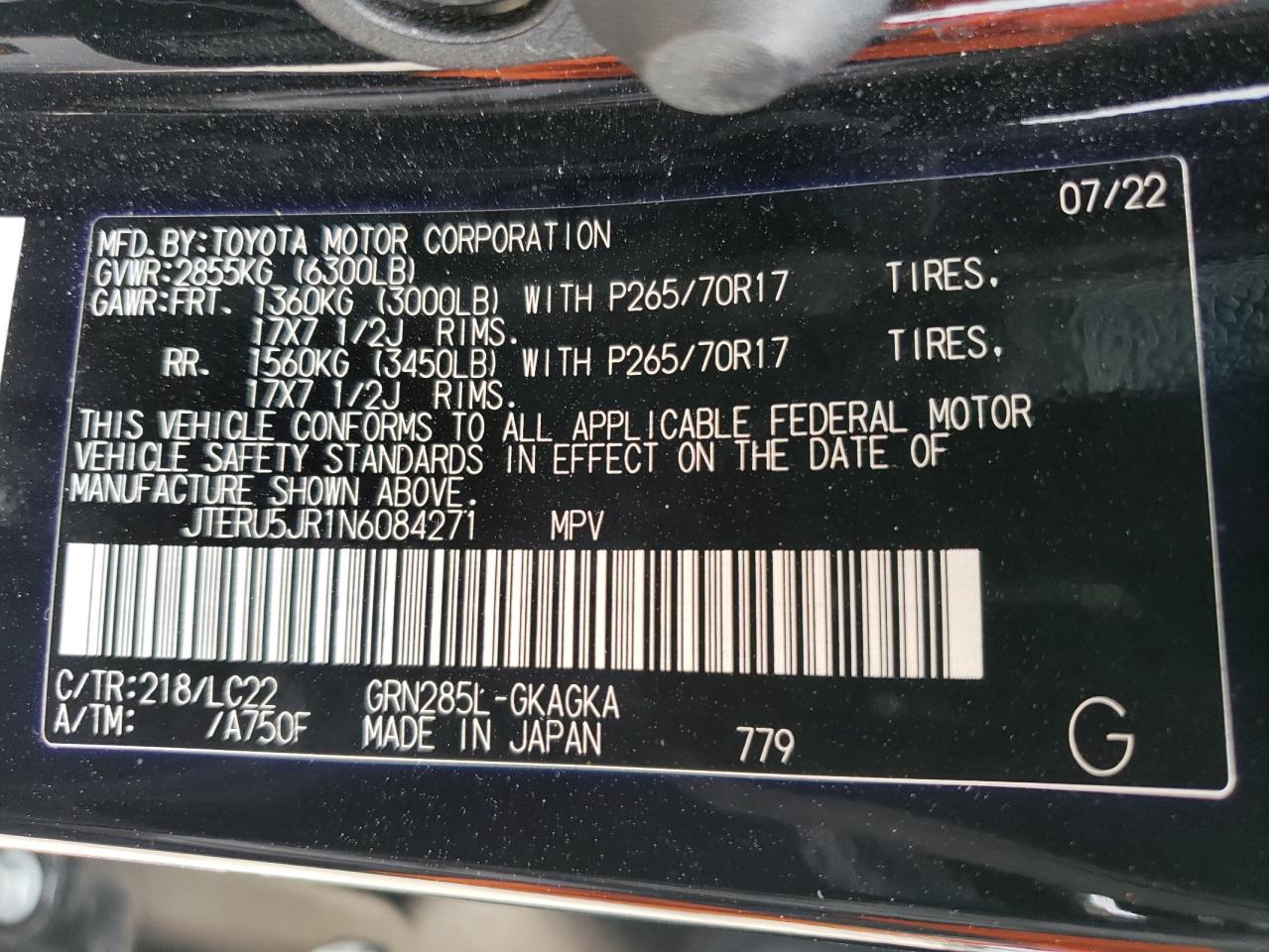 JTERU5JR1N6084271 2022 Toyota 4Runner Sr5 Premium