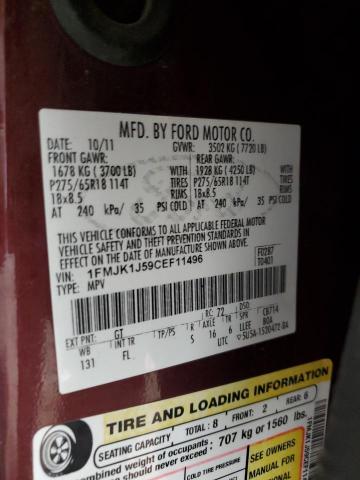 2012 Ford Expedition El Xlt VIN: 1FMJK1J59CEF11496 Lot: 62118304