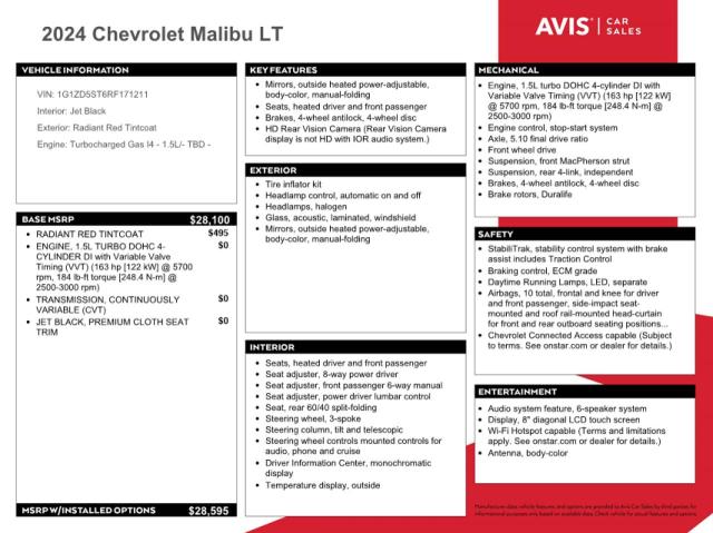 2024 CHEVROLET MALIBU LT - 1G1ZD5ST6RF171211