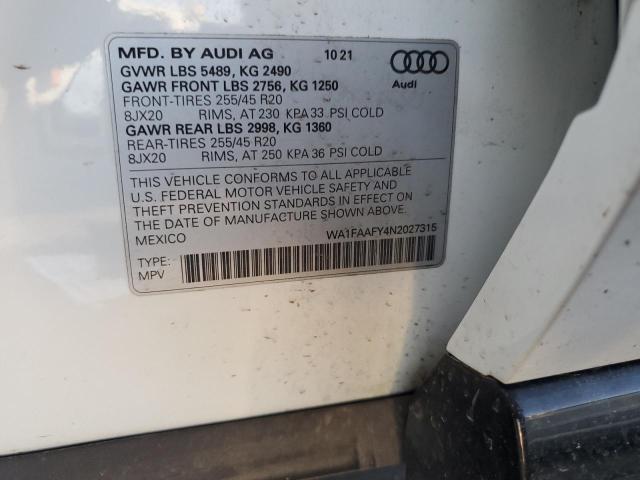 VIN WA1FAAFY4N2027315 2022 Audi Q5, Prestige 45 no.14