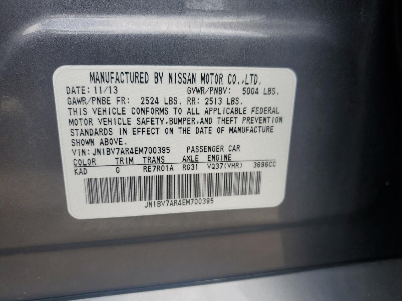 JN1BV7AR4EM700395 2014 Infiniti Q50 Base