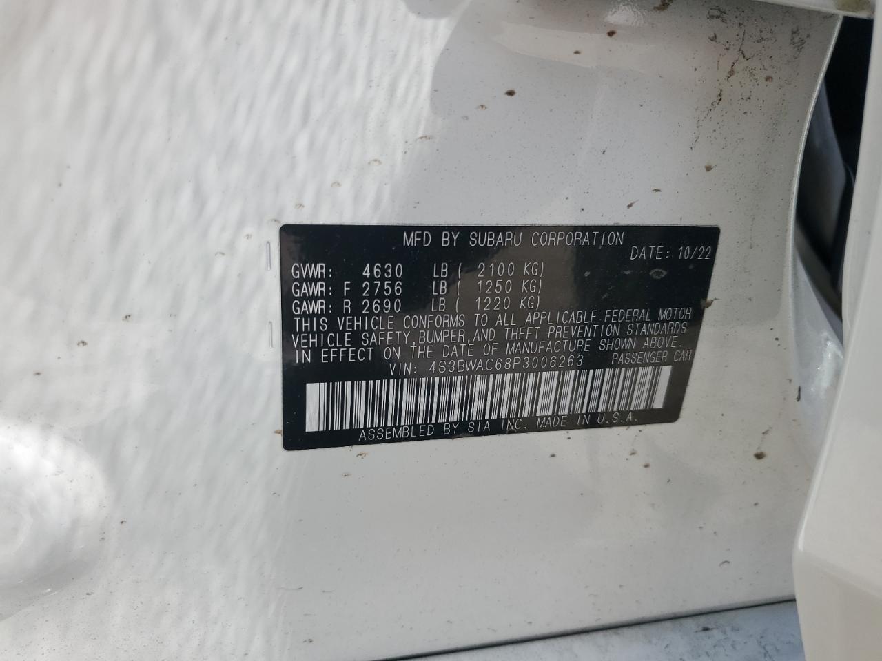 4S3BWAC68P3006263 2023 Subaru Legacy Premium