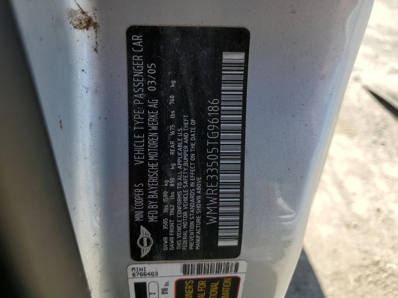 WMWRE33505TG96186 2005 Mini Cooper S