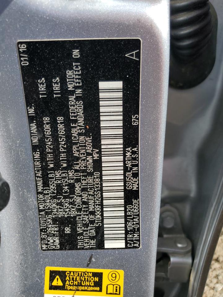 5TDKKRFH2GS133810 2016 Toyota Highlander Xle