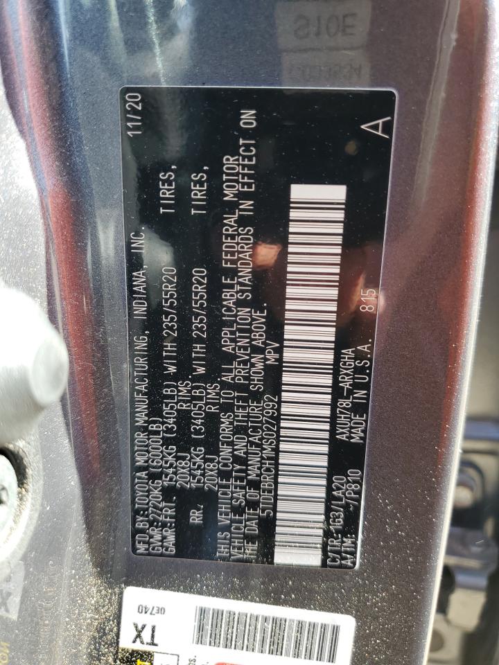 5TDEBRCH1MS027992 2021 Toyota Highlander Hybrid Platinum