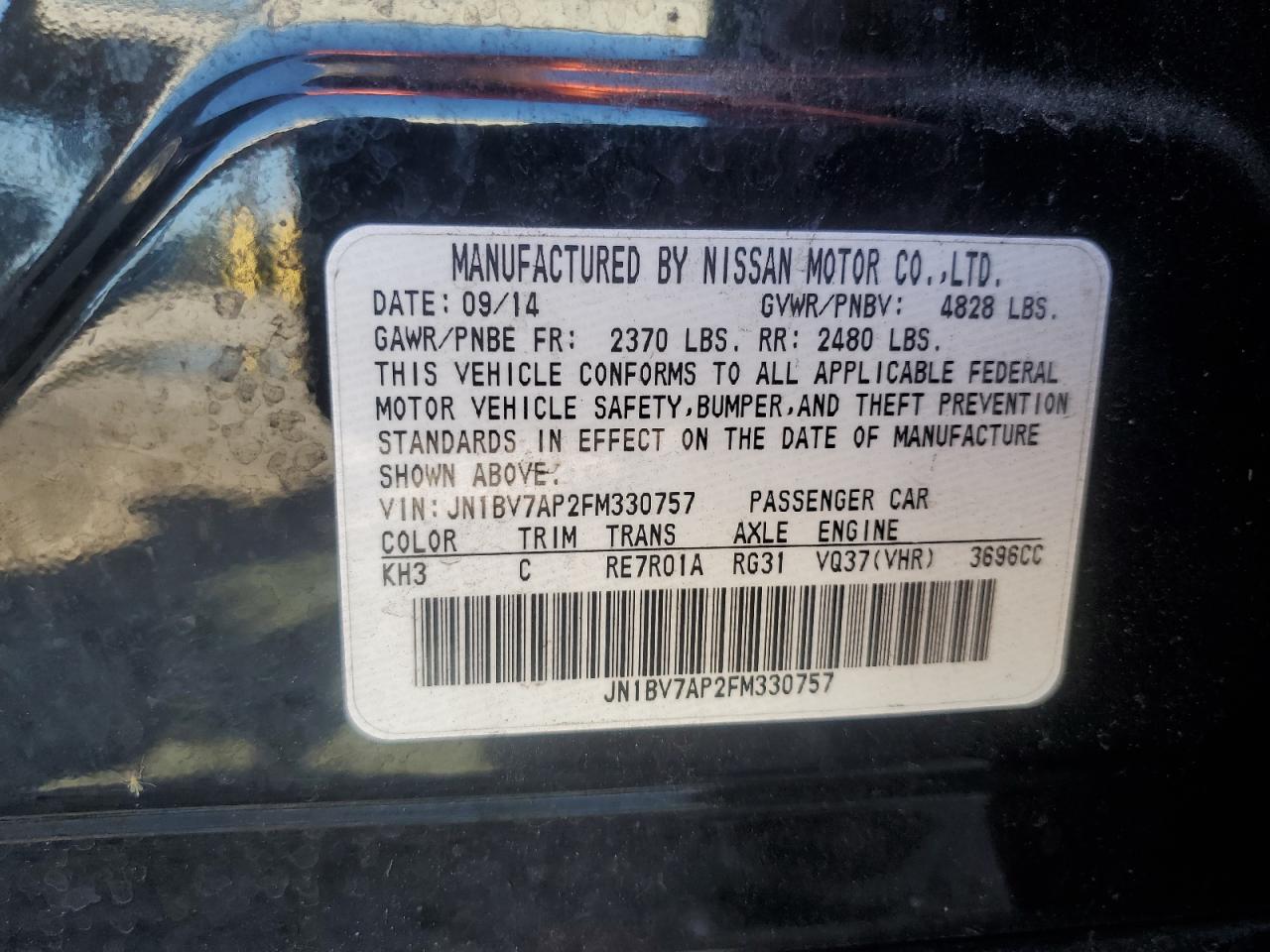 JN1BV7AP2FM330757 2015 Infiniti Q50 Base