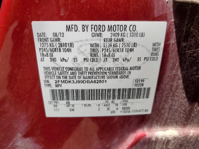 2013 Ford Edge Sel VIN: 2FMDK3J99DBA82501 Lot: 62390984