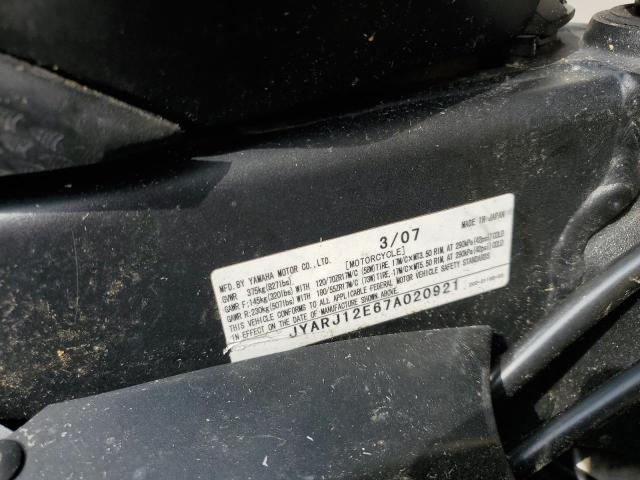 2007 YAMAHA YZFR6 L JYARJ12E67A020921