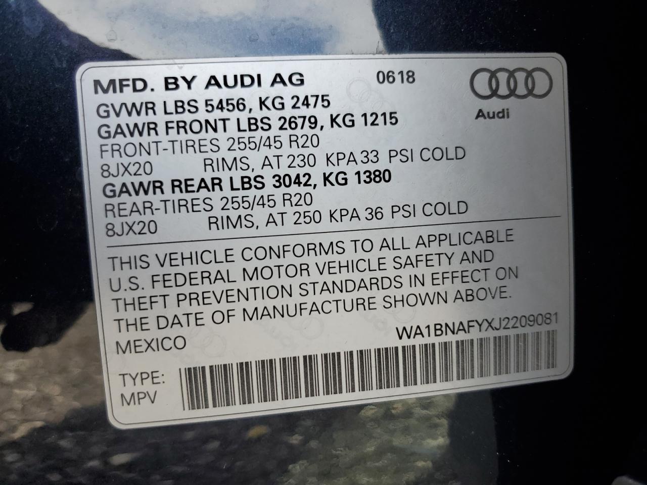 WA1BNAFYXJ2209081 2018 Audi Q5 Premium Plus