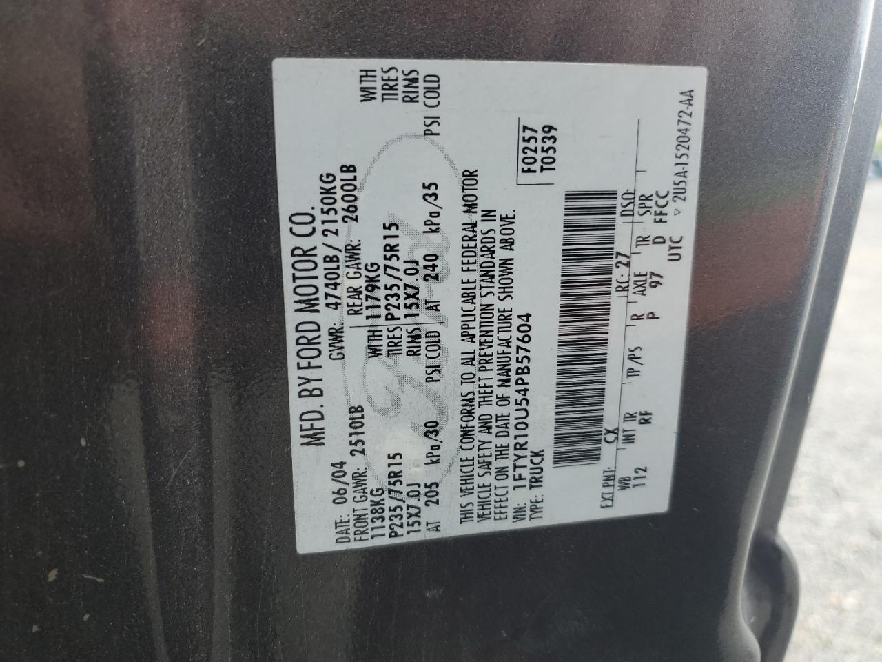 1FTYR10U54PB57604 2004 Ford Ranger