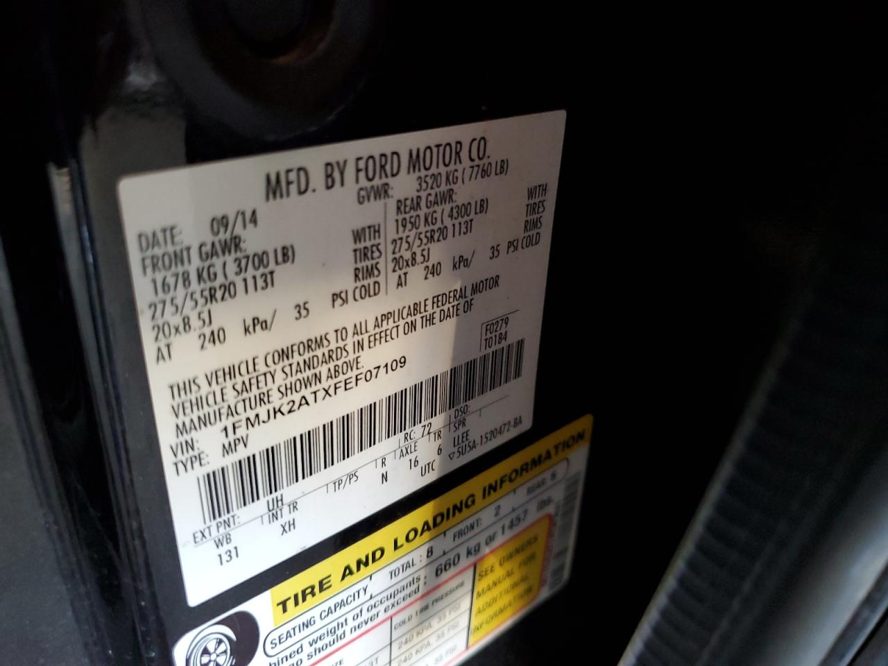 1FMJK2ATXFEF07109 2015 Ford Expedition El Limited