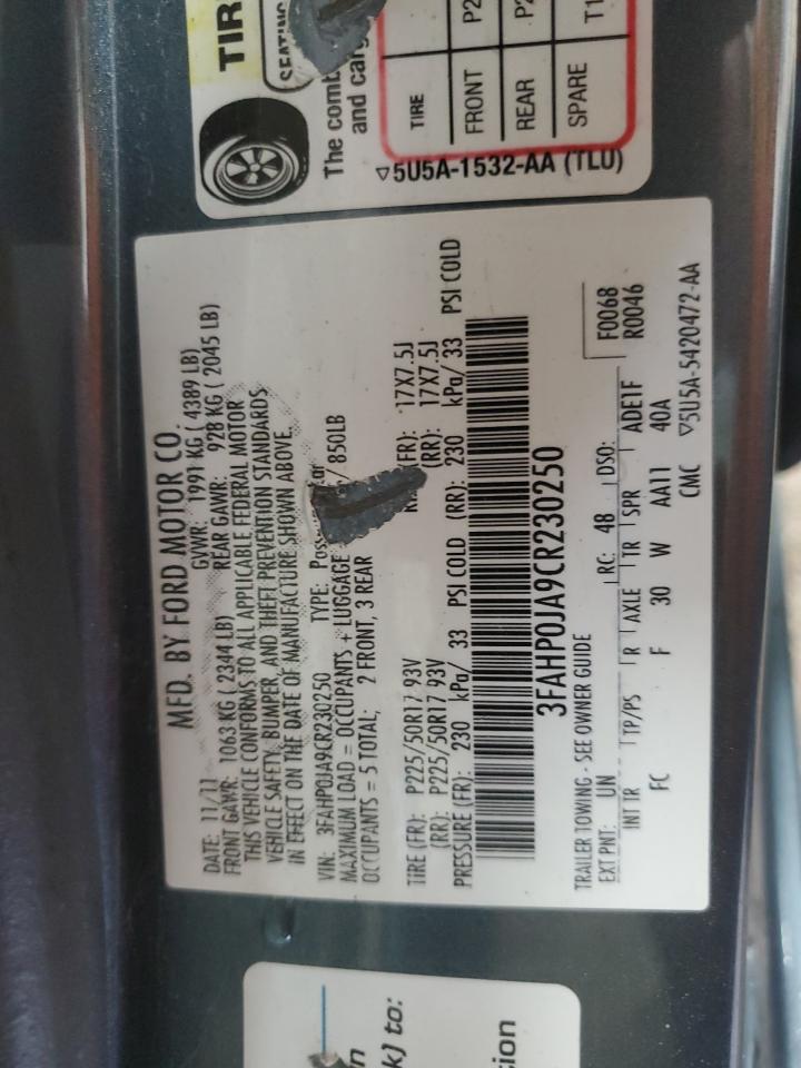 3FAHP0JA9CR230250 2012 Ford Fusion Sel