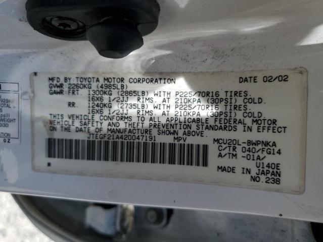 2002 Toyota Highlander Limited VIN: JTEGF21A420047191 Lot: 61173244