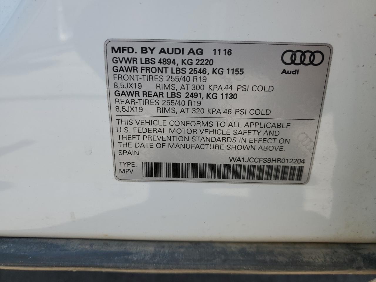 WA1JCCFS9HR012204 2017 Audi Q3 Premium Plus