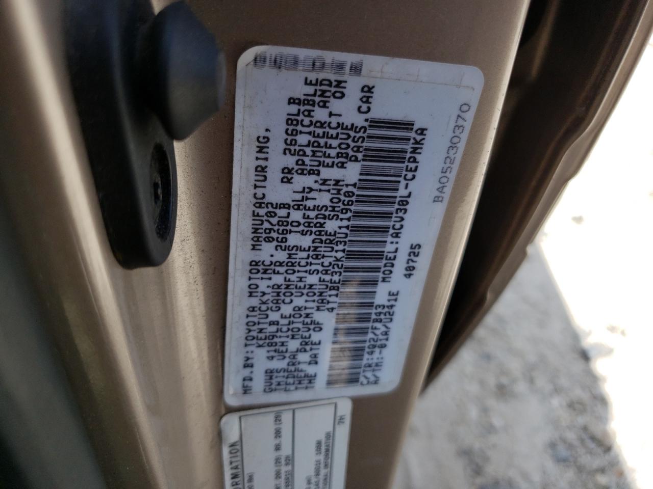 4T1BE32K13U119601 2003 Toyota Camry Le