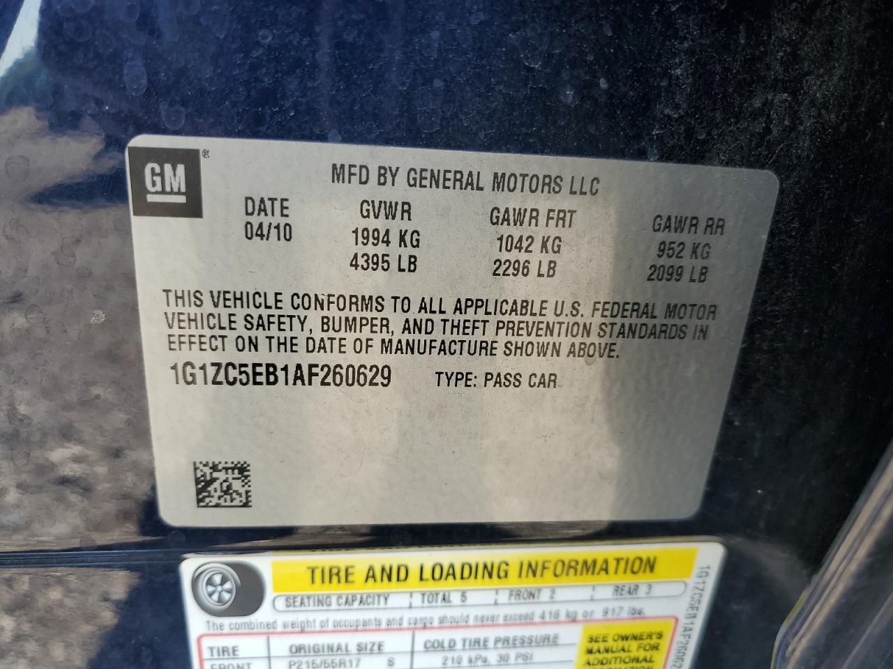 1G1ZC5EB1AF260629 2010 Chevrolet Malibu 1Lt