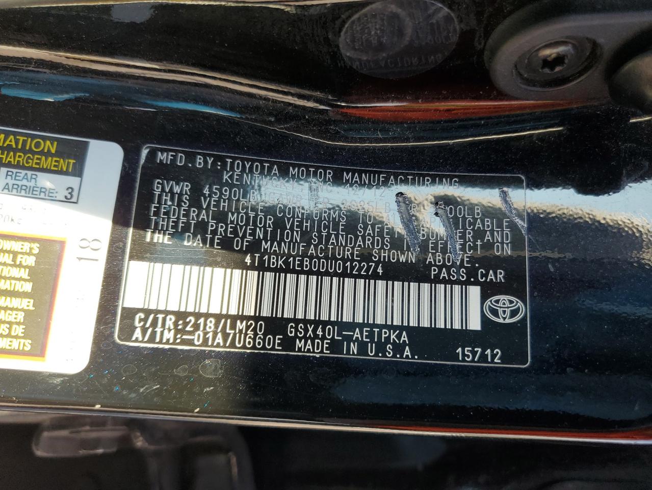 4T1BK1EB0DU012274 2013 Toyota Avalon Base