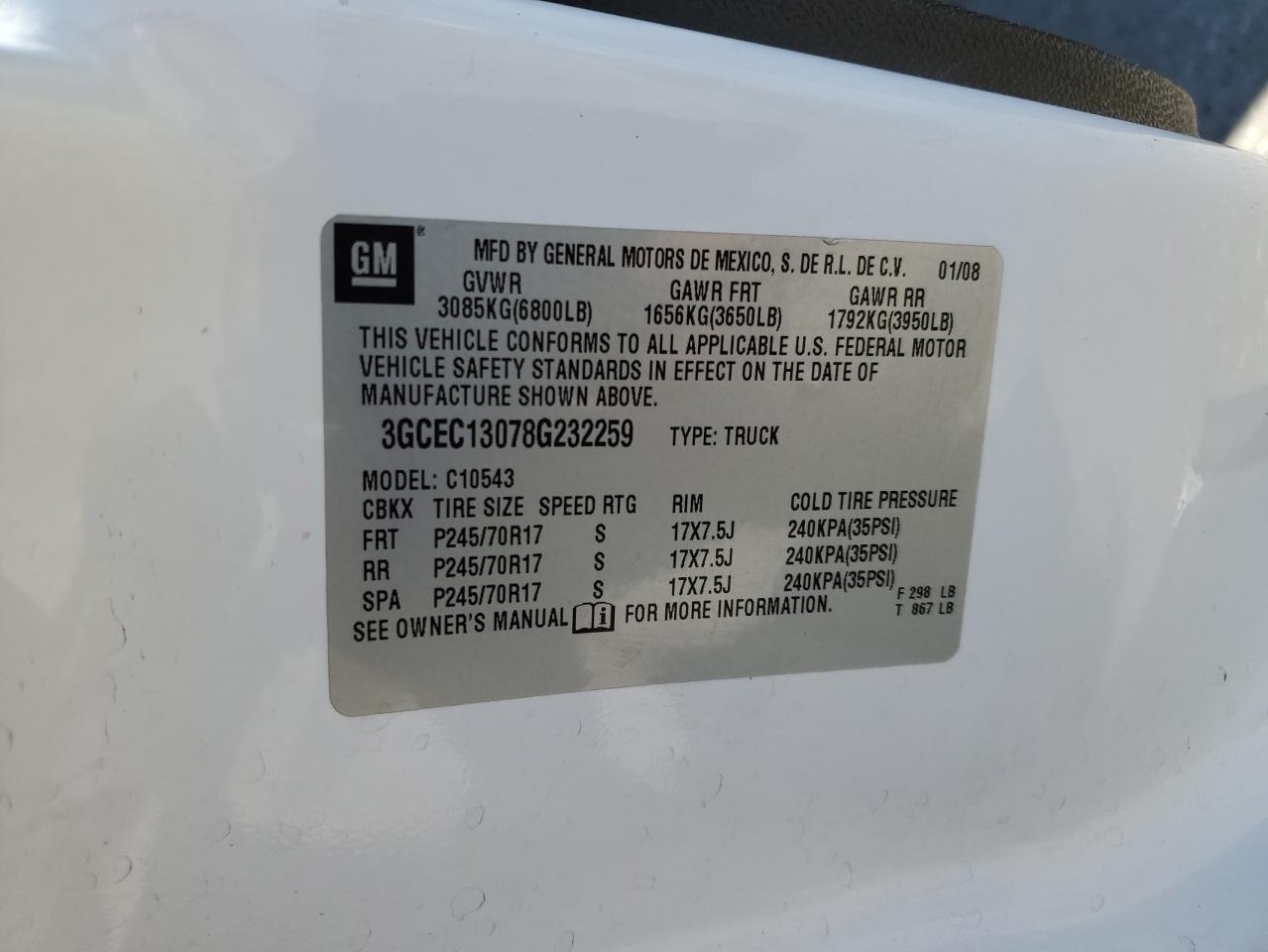 3GCEC13078G232259 2008 Chevrolet Silverado C1500