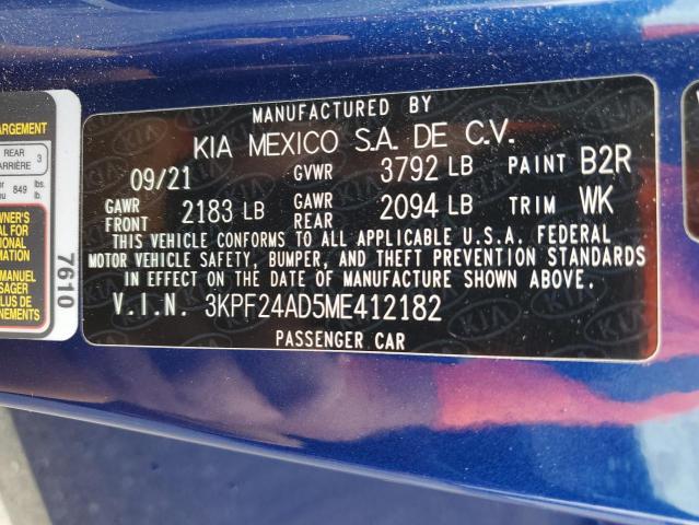 2021 Kia Forte Fe VIN: 3KPF24AD5ME412182 Lot: 62627224