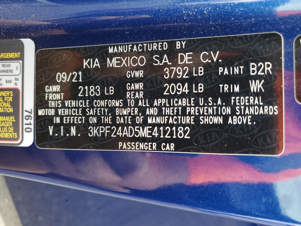 3KPF24AD5ME412182 2021 Kia Forte Fe