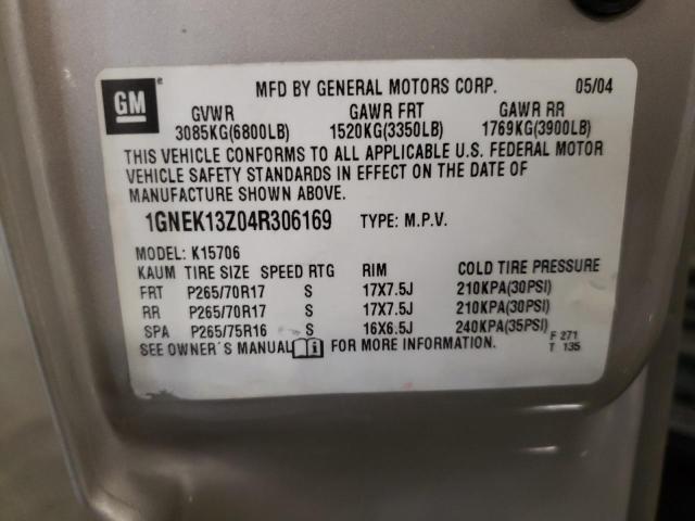 2004 Chevrolet Tahoe K1500 VIN: 1GNEK13Z04R306169 Lot: 62099624