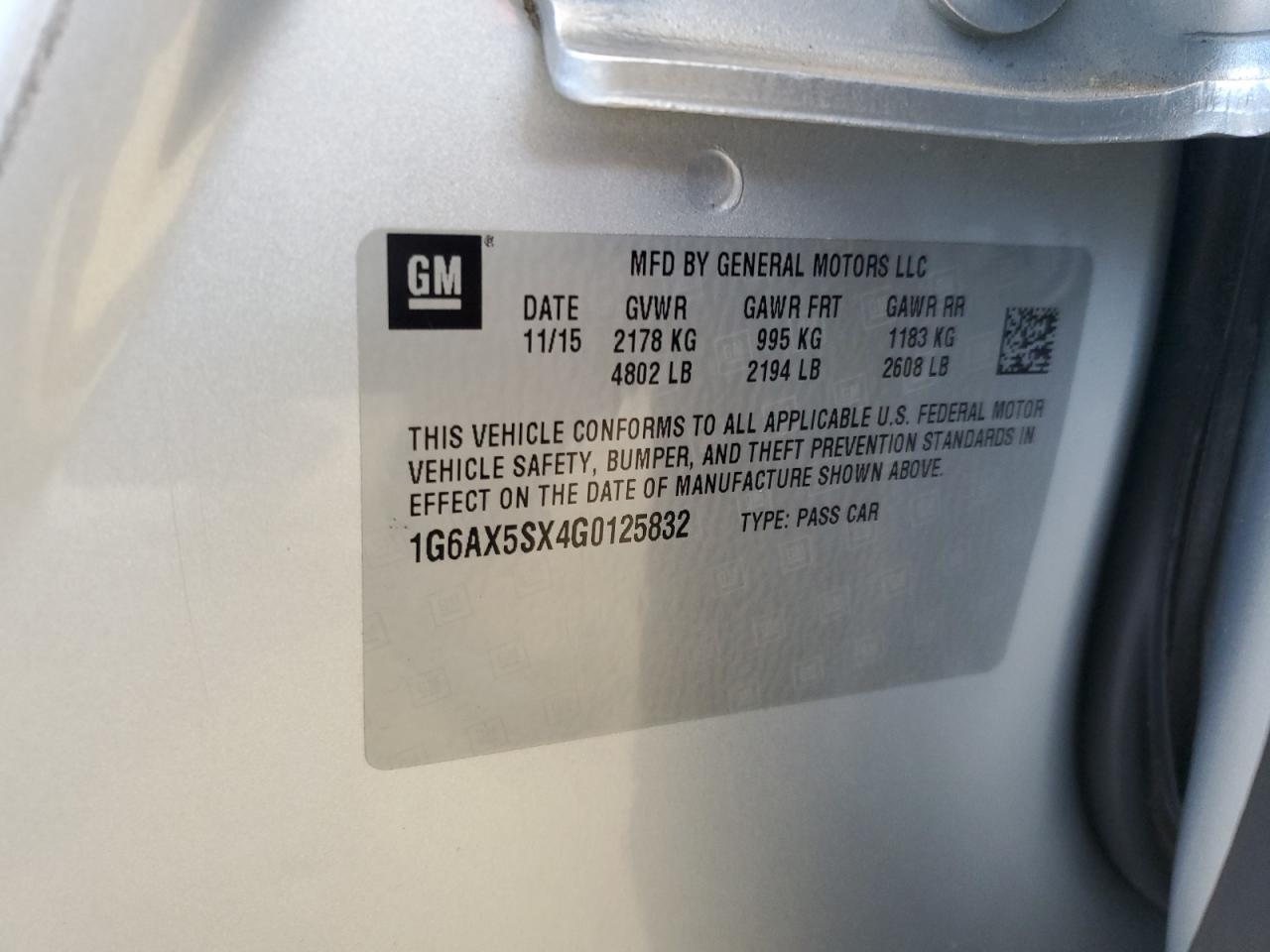 1G6AX5SX4G0125832 2016 Cadillac Cts Luxury Collection